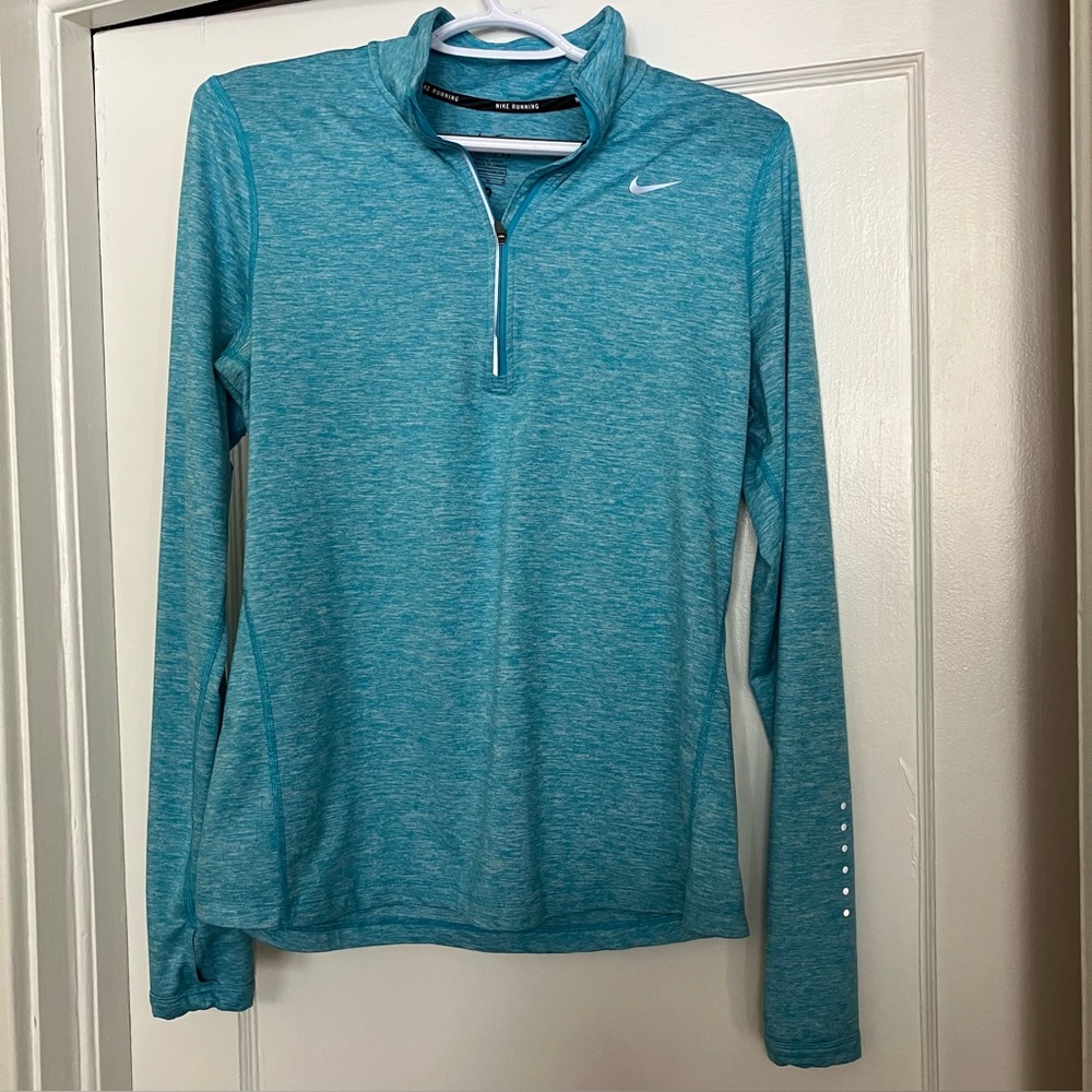 NIKE Running Top Women's M Heather Teal Dry Fit Long Sleeve 1/4 Zip Pullover